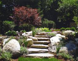 Natural flagstone steps in landscape design