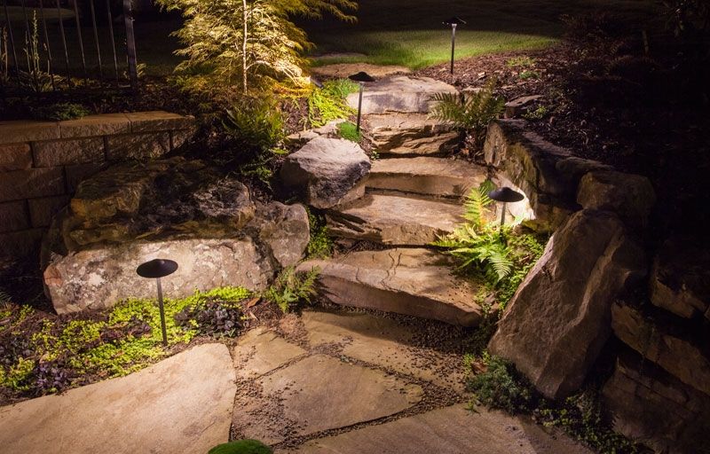 Custom natural stone landscape steps in a residential garden