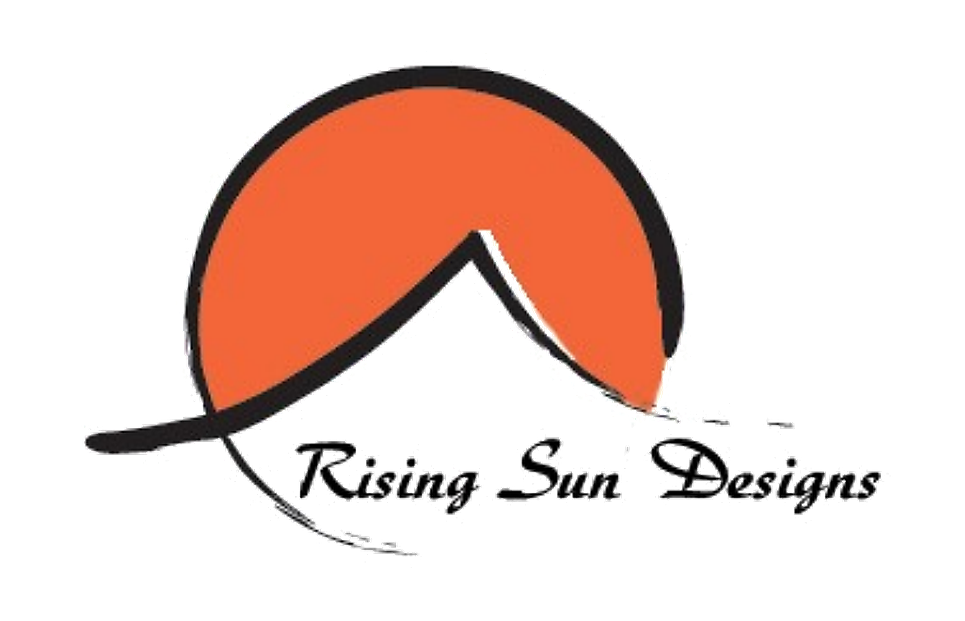 Rising Sun Designs hand-drawn mountain and rising sun logo