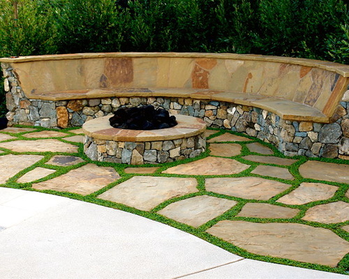 Natural stone fire pit and gathering space